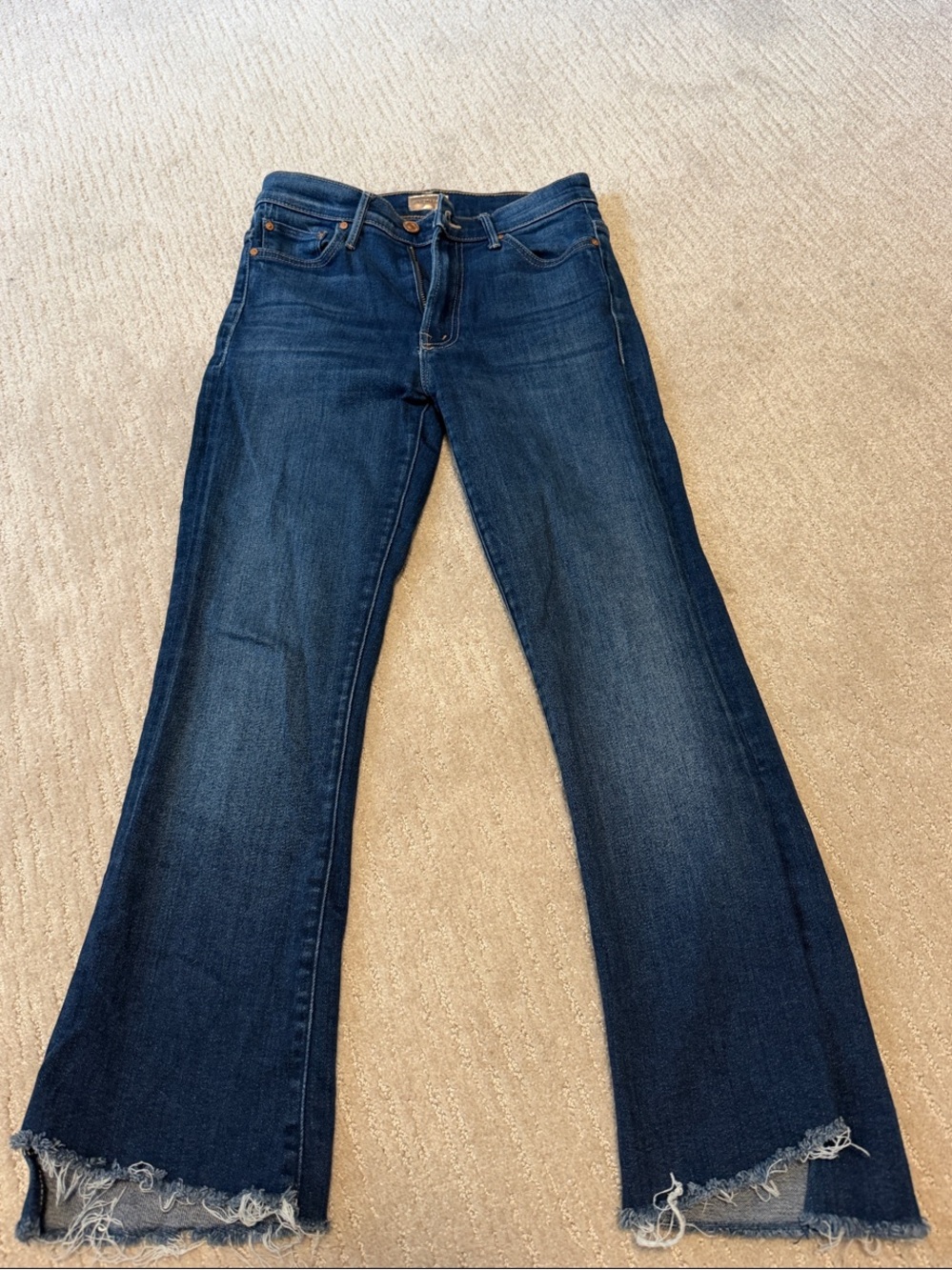 MOTHER Indigo Flare Jeans with Raw Hem